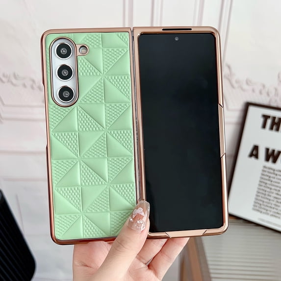 Feishell Fit for Samsung Galaxy Z Fold 6 Phone Case,Stylish Plating Ultra Thin Shockproof Luxury PU Leather Drop Protection Hard PC Bumper Anti-Scratch Phone Cover,Lightgreen