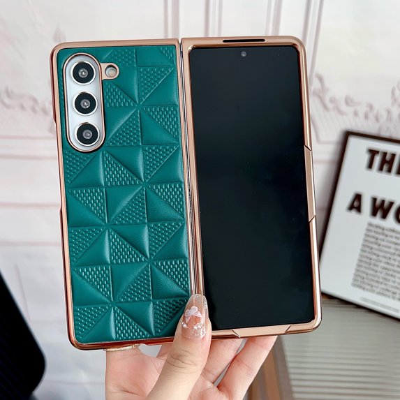 Feishell Fit for Samsung Galaxy Z Fold 6 Phone Case,Stylish Plating Ultra Thin Shockproof Luxury PU Leather Drop Protection Hard PC Bumper Anti-Scratch Phone Cover,Darkgreen