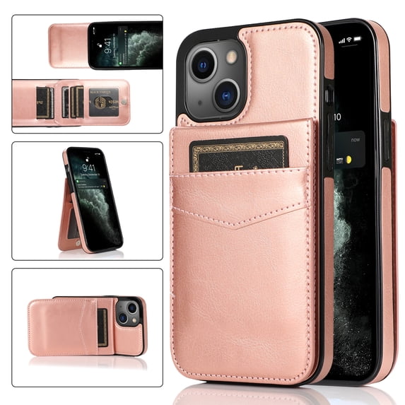 Feishell Fit for iPhone 13 mini Phone Case with ID Credit Card Slots,Shockproof Premium PU Leather Magnetic Buckle Vertical & Horizontal Kickstand Back Flip Wallet Protective Phone Cover,Rosegold