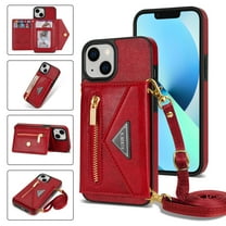 Feishell Fit for iPhone 14 Plus (6.7 inch) Case with Adjustable Shoulder Strap,Luxury Premium PU Leather Back Magnetic Buckle Flip Card Pocket Zipper Wallet Crossbody Phone Case,Red
