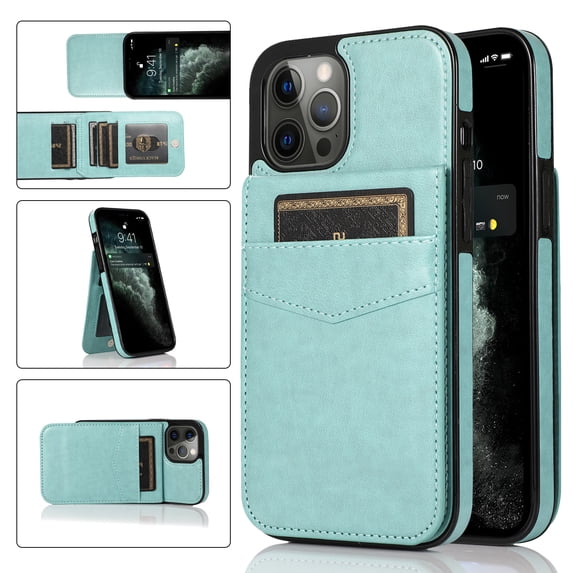 Feishell Fit for iPhone 14 Pro Max Phone Case with ID Credit Card Slots,Shockproof Premium PU Leather Magnetic Buckle Vertical & Horizontal Kickstand Back Flip Wallet Protective Phone Cover,Mint