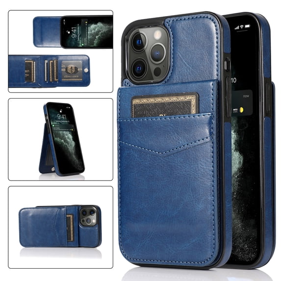 Feishell Fit for iPhone 14 Pro Max Phone Case with ID Credit Card Slots,Shockproof Premium PU Leather Magnetic Buckle Vertical & Horizontal Kickstand Back Flip Wallet Protective Phone Cover,Darkblue