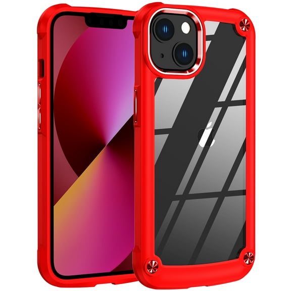 Feishell Fit for iPhone 15 Clear Case,Support Wireless Charging,Fall Protection Back PC Transparent TPU Frame Plating Button Lightweight Slim Phone Case,Red