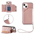 thumbnail image 1 of Feishell Fit for iPhone 15 Plus Phone Case with Wrist Strap,Shockproof Premium PU Leather Back Magnetic Buckle Flip Kickstand Credit Card Slots Anti-Scratch Protective Cover,Rosegold, 1 of 11