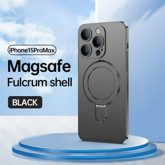 Feishell Fit for iPhone 15 Pro Max Magnetic Case Compatible with Magsafe,Shockproof Slim Invisible Ring Holder Kickstand Support Car Mount Camera Lens Film Protection Phone Case,Black