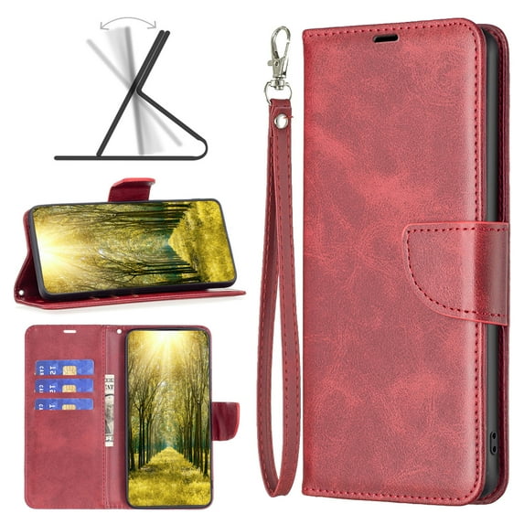 Feishell Fit for iPhone 16 Plus Phone Case with Detachable Wrist Strap & ID Credit Card Slots,Premium PU Leather Shockproof Magnetic Clasp Folio Flip Kickstand Holder Protective Cover,Red