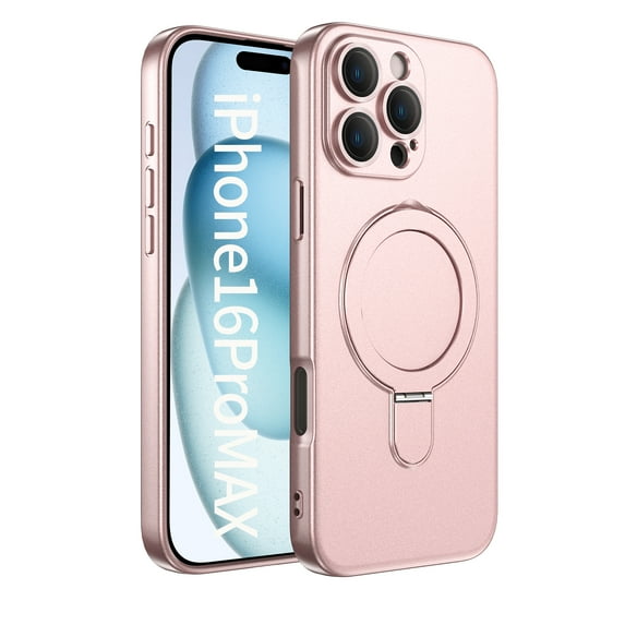 Feishell Fit for iPhone 16 Pro Max Magnetic Case Compatible with Magsafe,Shockproof Slim Invisible Ring Holder Kickstand Support Car Mount Camera Lens Film Protection Phone Case,Pink