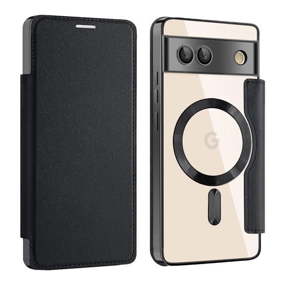 Feishell Flip Case for Google Pixel 9 Pro XL with Camera Lens Protect Film,Magnetic Closure PU Leather Folio Case with RFID Blocking Card Slots Luxury Plating Transparent Phone Cover,Black