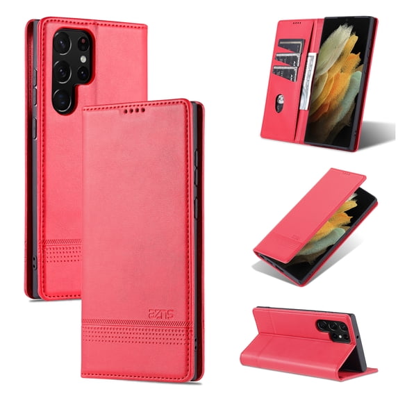 Feishell Flip Case for Samsung Galaxy S23 Ultra 6.8 inch,Premium PU Leather Magnetic Closure Folio Credit Card Slots Wallet Shockproof Anti-Scratch Stand Phone Case,Red