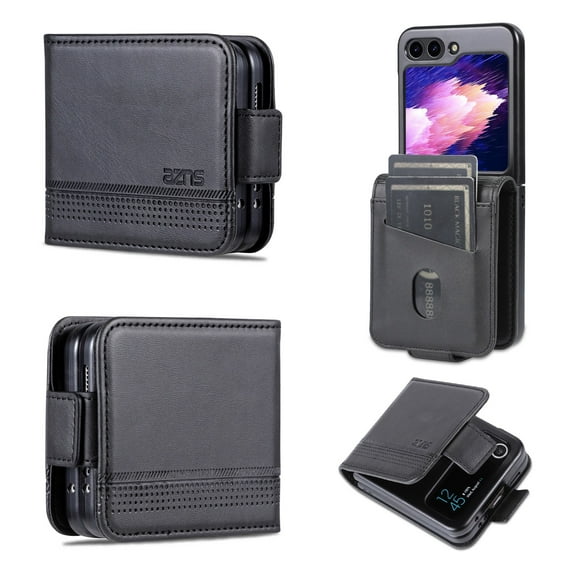Feishell Flip Case for Samsung Galaxy Z Flip 5,Premium PU Leather Magnetic Closure Folio Credit Card Slots Wallet Shockproof Anti-Scratch Stand Phone Case,Black