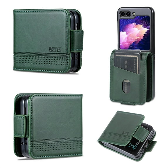 Feishell Flip Case for Samsung Galaxy Z Flip 6,Premium PU Leather Magnetic Closure Folio Credit Card Slots Wallet Shockproof Anti-Scratch Stand Phone Case,Darkgreen