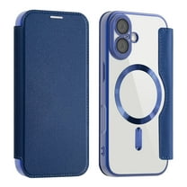 Feishell Flip Case for iPhone 17 with Camera Lens Protect Film,Magnetic Closure PU Leather Folio Case with RFID Blocking Card Slots Luxury Plating Transparent Phone Cover,Darkblue