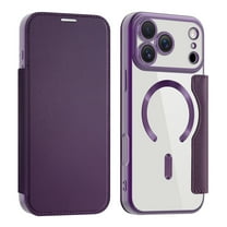 Feishell Flip Case for iPhone 17 Pro with Camera Lens Protect Film,Magnetic Closure PU Leather Folio Case with RFID Blocking Card Slots Luxury Plating Transparent Phone Cover,Purple