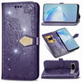 thumbnail image 1 of Feishell Flip Wallet Case for Google Pixel 8A, Bling Diamond Embossed Cover [Premium PU Leather+TPU Bumper][3 Card Slots][Stand Function][Magnetic Closure][Wrist Strap] Shockproof Phone Case,Purple, 1 of 11
