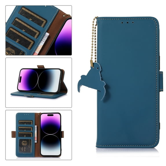 Feishell Flip Wallet Case for Samsung Galaxy S22 Plus,Luxury Shockproof Magnetic RFID Card Slots Synthetic Leather and Soft TPU Kickstand with Cute Pendant 360 Protection Flexible Cover.Blue