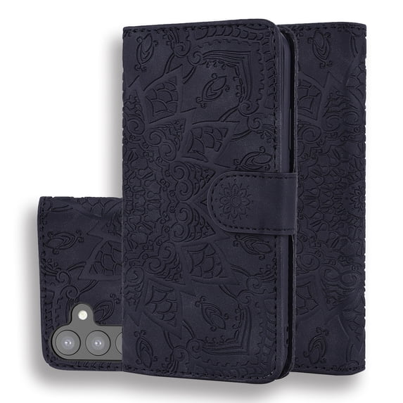 Feishell Flip Wallet Case for Samsung Galaxy S23 Plus 6.6 inch,Shockproof Embossed Pattern PU Leather Magnetic Clasp Folio Protective Phone Cover with Kickstand & Card Slots,Black