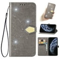 thumbnail image 1 of Feishell Flip Wallet Case for iPhone 12 Mini, Bling Diamond Embossed Cover [Premium PU Leather+TPU Bumper][3 Card Slots][Stand Function][Magnetic Closure][Wrist Strap] Shockproof Phone Case,Gray, 1 of 10