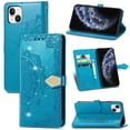 thumbnail image 1 of Feishell Flip Wallet Case for iPhone 12 Pro / 12, Bling Diamond Embossed Cover [Premium PU Leather+TPU Bumper][3 Card Slots][Stand Function][Magnetic Closure][Wrist Strap] Shockproof Case,Blue, 1 of 12