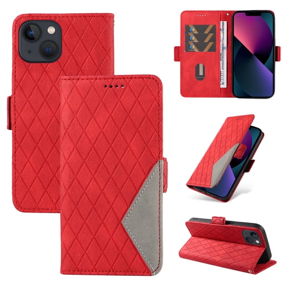 Feishell Flip Wallet Case for iPhone 13 (6.1 inch),Premium PU Leather Full Protection Magnetic Clasp Folio Flip Kickstand ID Credit Card Slots Shock Absorption Wallet Phone Case,Red