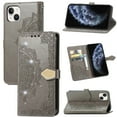 thumbnail image 1 of Feishell Flip Wallet Case for iPhone 13, Bling Diamond Embossed Cover [Premium PU Leather+TPU Bumper][3 Card Slots][Stand Function][Magnetic Closure][Wrist Strap] Shockproof Phone Case,Gray, 1 of 12