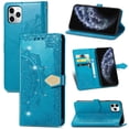 thumbnail image 1 of Feishell Flip Wallet Case for iPhone 13 Pro, Bling Diamond Embossed Cover [Premium PU Leather+TPU Bumper][3 Card Slots][Stand Function][Magnetic Closure][Wrist Strap] Shockproof Phone Case,Blue, 1 of 12