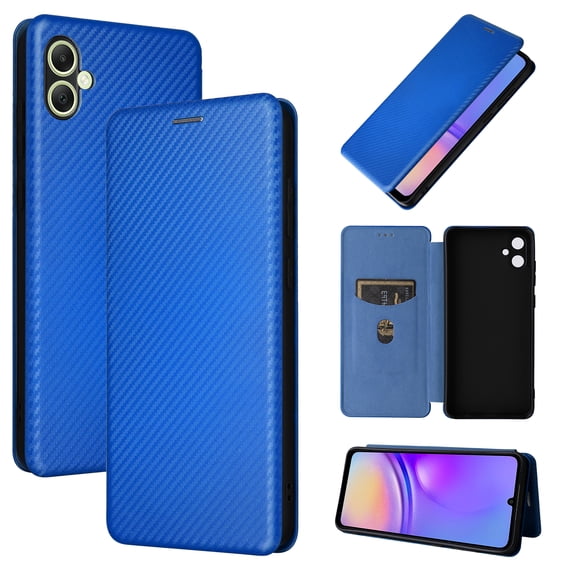 Feishell Flip Wallet Cover for Samsung Galaxy A05,Shockproof Slim Fit Carbon Fiber Texture PU Leather Magnetic Closure Folio Card Holder Kickstand Phone Case for Samsung Galaxy A05,Blue