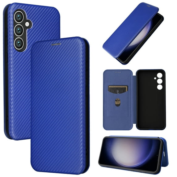 Feishell Flip Wallet Cover for Samsung Galaxy A25 5G,Shockproof Slim Fit Carbon Fiber Texture PU Leather Magnetic Closure Folio Card Holder Kickstand Phone Case for Samsung Galaxy A25 5G,Blue