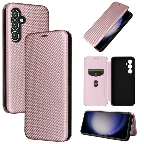 Feishell Flip Wallet Cover for Samsung Galaxy A25 5G,Shockproof Slim Fit Carbon Fiber Texture PU Leather Magnetic Closure Folio Card Holder Kickstand Phone Case for Samsung Galaxy A25 5G,Pink