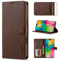 Feishell Flip Wallet Phone Case for Samsung Galaxy S25 Edge,Premium PU Leather Magnetic Clasp Folio Cover with ID Credit Card Slots & Kickstand Shockproof Anti-Scratch Protective Case, Brown