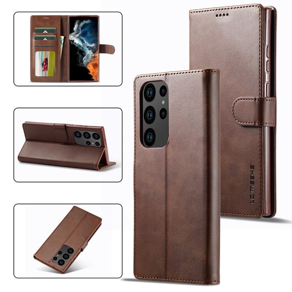 Feishell Flip Wallet Phone Case for Samsung Galaxy S25 Ultra,Premium PU Leather Magnetic Clasp Folio Cover with ID Credit Card Slots & Kickstand Shockproof Anti-Scratch Protective Case, Brown