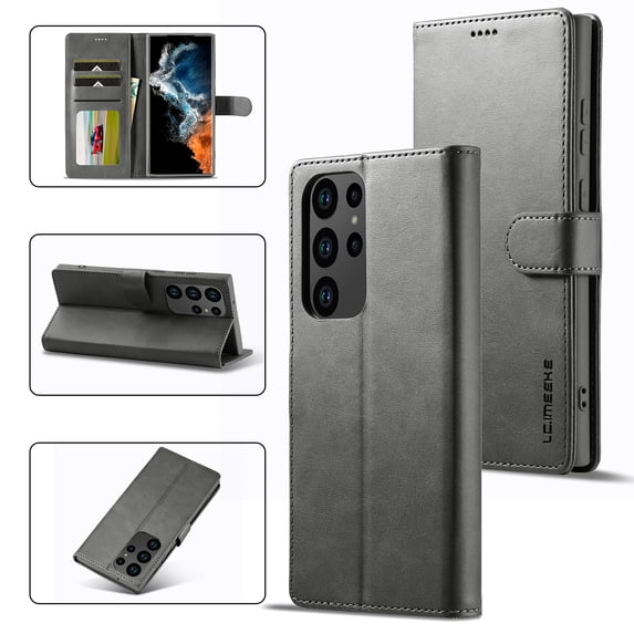 Feishell Flip Wallet Phone Case for Samsung Galaxy S25 Ultra,Premium PU Leather Magnetic Clasp Folio Cover with ID Credit Card Slots & Kickstand Shockproof Anti-Scratch Protective Case, Gray