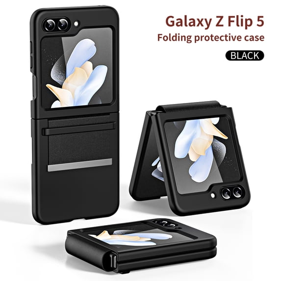 Feishell Folding Case for Samsung Galaxy Z Flip5 with Soft Belt Hinge Protection Phone Cover, Luxury Colors Ultra Slim Lightweight Rugged PC Shockproof Thin Fit Case for Samsung Galaxy Z Flip5,Black