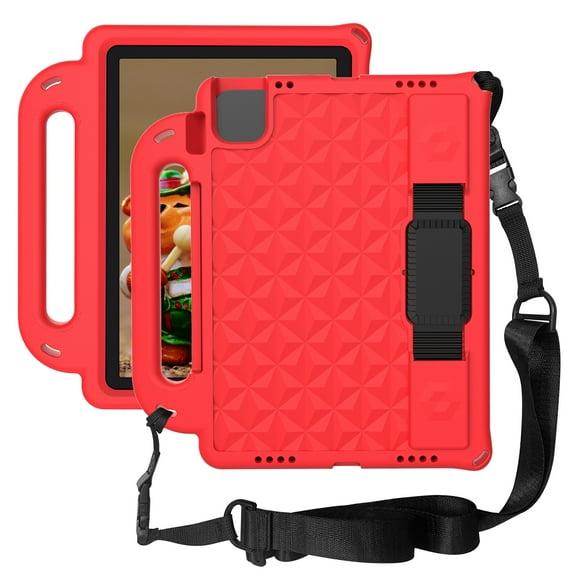 Feishell For iPad Pro 11 Inch Case 2021 2020 2018 Pencil Holder Adjustable Shoulder/Hand Strap Kickstand Rubber Three Layer Convertible Handle Cover for iPad Pro 11" 3rd 2nd 1st Generation, Red