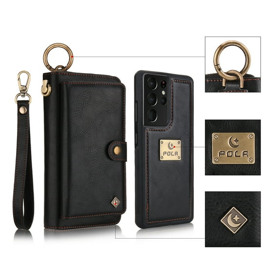 Feishell Galaxy S21 Wallet Case, Multi-Functional Premium Leather Folio Removable Wallet Cover with Zip Purse ID Credit Card Holder & Detachable Magnetic Case For Samsung Galaxy S21, Black