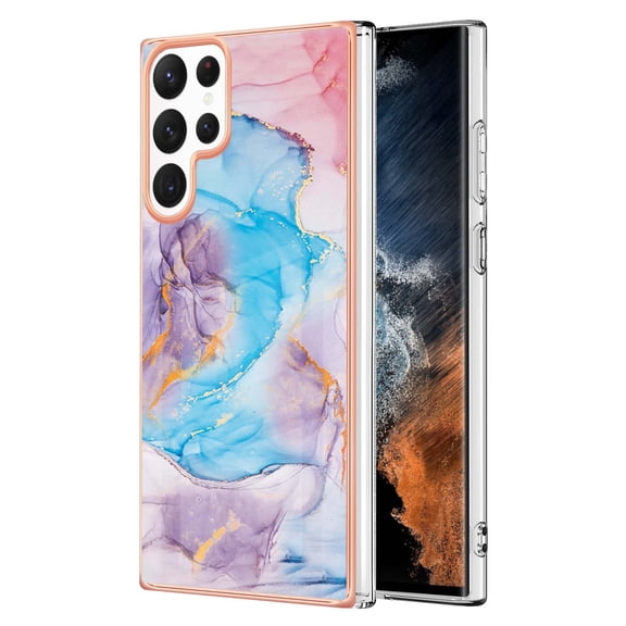 Feishell for Galaxy S22 Ultra Case, [Raised Lip Screen Drop Protection] Marble Shockproof Protective Slim Glossy Stylish TPU Durable Phone Cover For Samsung Galaxy S22 Ultra, Galaxy Blue Marble