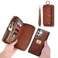 thumbnail image 1 of Feishell Galaxy S22 Ultra Wallet Case, Multi-Functional Premium Leather Folio Removable Cover with Zip Purse ID Credit Card Holder & Detachable Magnetic Case For Samsung Galaxy S22 Ultra, Brown, 1 of 10