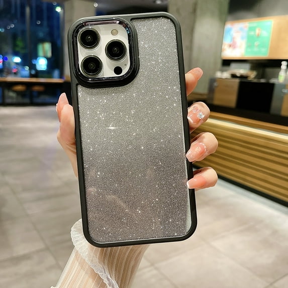 Feishell Glitter Case for iPhone 11 Pro Max, Gradient Sparkle-Shining Hybrid Rugged PC Acrylic + TPU Electroplated Lens Protection Non-Yellowing Slim Lightweight Cover for iPhone 11 Pro Max,Black