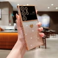 thumbnail image 1 of Feishell Glitter Sparkle Case for Samsung Galaxy S23 Ultra, TPU Shockproof Case with Camera Lens Protector, Clear Back + Gradient Shining Paper + Plating Heart Pattern Cover for Women Girls, Gold, 1 of 10
