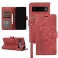 thumbnail image 1 of Feishell for Google Pixel 6 Pro Wallet Case with Wrist Strap, [Butterflies & Orchid Embossed] Premium PU Leather Magnetic Clasp Case Cover with Card Slots Kickstand Flip Phone Case for Women Men,Red, 1 of 7