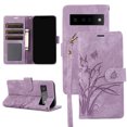 thumbnail image 1 of Feishell for Google Pixel 6 Pro Wallet Case with Wrist Strap,[Butterflies & Orchid Embossed] Premium PU Leather Magnetic Clasp Case Cover with Card Slots Kickstand Flip Phone Case for Women Men,Purple, 1 of 7