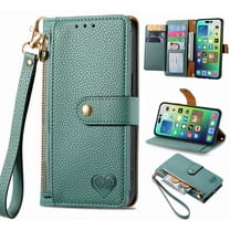 Feishell for Google Pixel 6a Case,RFID Blocking Wallet Case for Women Men,Premium PU Leather Credit Card Holder Zipper Pocket Magnetic Buckle Flip Kickstand Phone Case with Wrist Strap,Green