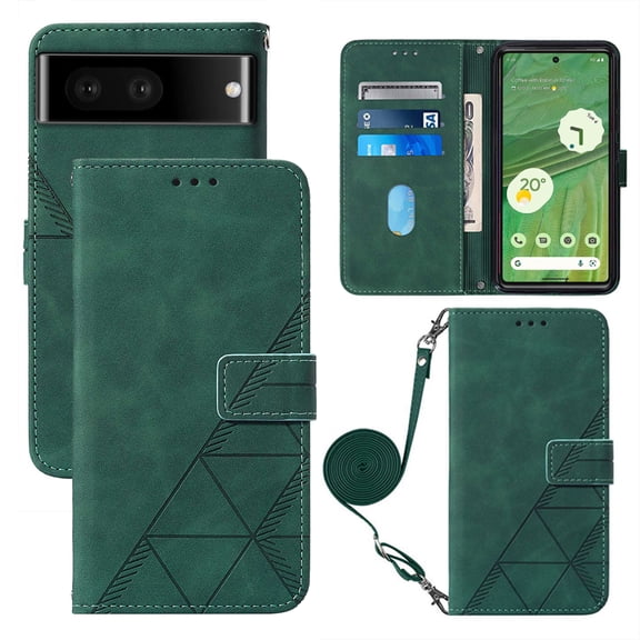 Feishell for Google Pixel 7 Crossbody Wallet Phone Case with Removable Adjustable Shoulder Strap,Premium PU Leather Magnetic Clasp Flip Stand Card Slots Protective Cover for Women Men,Darkgreen