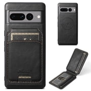 Feishell for Google Pixel 7 Pro Case with Detachable Card Pocket,Shockproof Premium PU Leather Cover Compatible with MagSafe,Credit Card Slots Kickstand Magnetic Car Mount Phone Case - Black