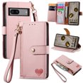 thumbnail image 1 of Feishell for Google Pixel 7 Pro Case,RFID Blocking Wallet Case for Women Men,Premium PU Leather Credit Card Holder Zipper Pocket Magnetic Buckle Flip Kickstand Phone Case with Wrist Strap,Pink, 1 of 10