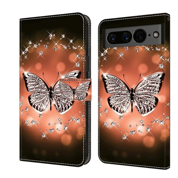 Feishell for Google Pixel 7 Slim Wallet Case with Fashion Colorful Pattern Painted,Luxury PU Leather Magnetic Flip Stand Card Slots Pocket Phone Case,Crystal Butterfly