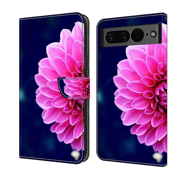 Feishell for Google Pixel 7 Slim Wallet Case with Fashion Colorful Pattern Painted,Luxury PU Leather Magnetic Flip Stand Card Slots Pocket Phone Case,Pink Petals