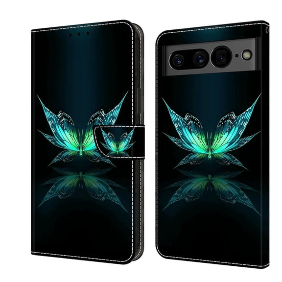 Feishell for Google Pixel 7 Slim Wallet Case with Fashion Colorful Pattern Painted,Luxury PU Leather Magnetic Flip Stand Card Slots Pocket Phone Case,Reflection Butterfly