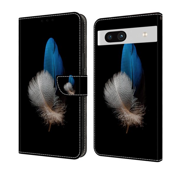 Feishell for Google Pixel 7a Slim Wallet Case with Fashion Colorful Pattern Painted,Luxury PU Leather Magnetic Flip Stand Card Slots Pocket Phone Case,Two Feathers