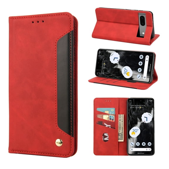 Feishell for Google Pixel 7a Wallet Case,Shockproof Ultra Thin Premium PU Leather Magnetic Closure Card Slots Cash Pocket TPU Bumper Shock Absorbing Flip Kickstand Phone Cover,Red