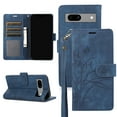 thumbnail image 1 of Feishell for Google Pixel 7a Wallet Case with Wrist Strap, [Butterflies & Orchid Embossed] Premium PU Leather Magnetic Clasp Case Cover with Card Slots Kickstand Flip Phone Case for Women Men,Blue, 1 of 7